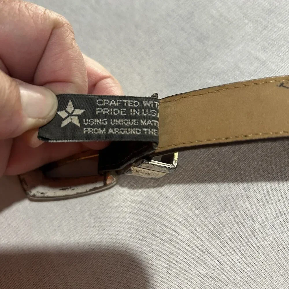 Brighton Western Belt in Brown with sliding metal Xs and silver studs, Tarnished